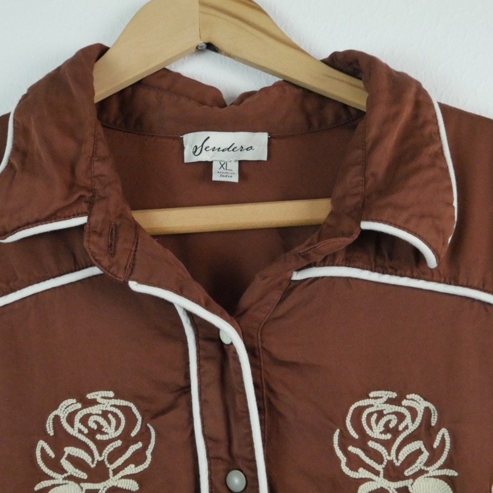 Sendero Provisions Dakota Pearl Snap Shirt Brown Western Floral Embroidered XL - Picture 4 of 10